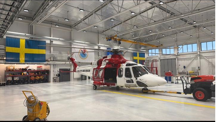 Search and Rescue helicopter in hangar
